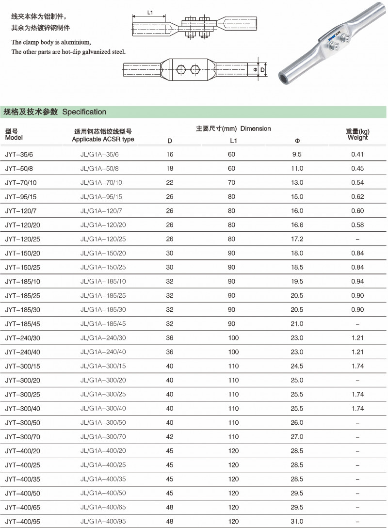 JYT 跳线线夹（压缩型）_线路金具_产品中心_凯时尊龙人生就是博电气集团