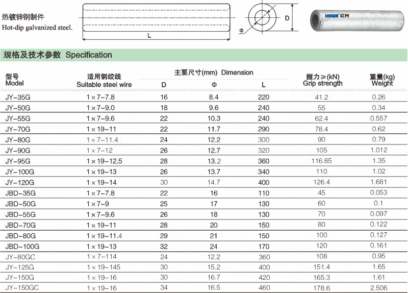 JY-G接续管、JBD-G接续管_线路金具_产品中心_凯时尊龙人生就是博电气集团