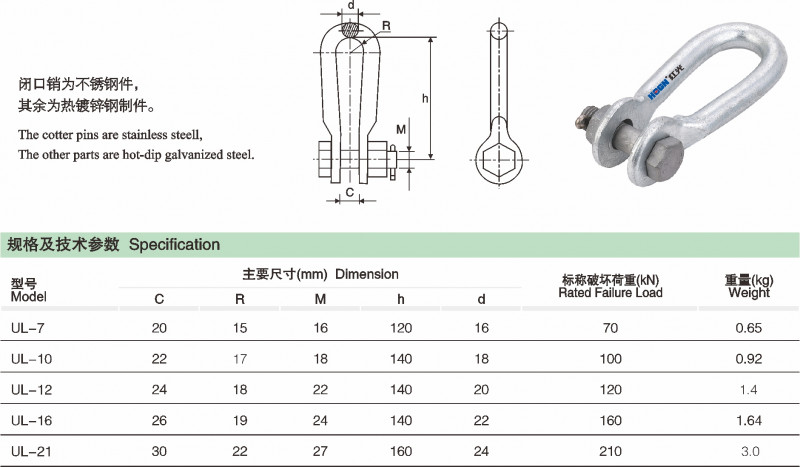 UL型 拉线用U型挂环_线路金具_产品中心_凯时尊龙人生就是博电气集团