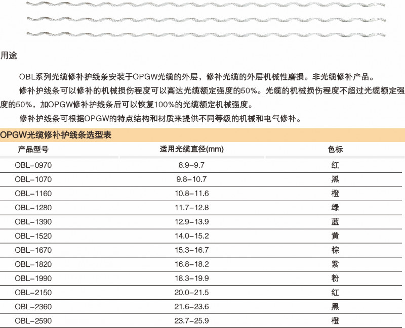 OBL系列OPGW光缆修补护线条_光缆金具_产品中心_凯时尊龙人生就是博电气集团