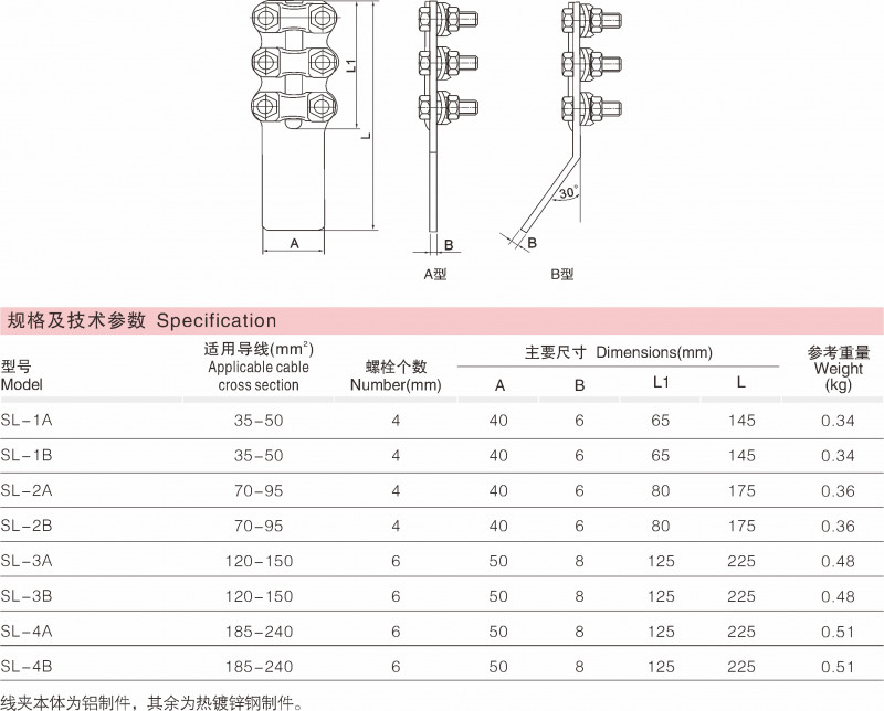 SL 八五定型铝装备线夹_变电金具_产品中心_凯时尊龙人生就是博电气集团
