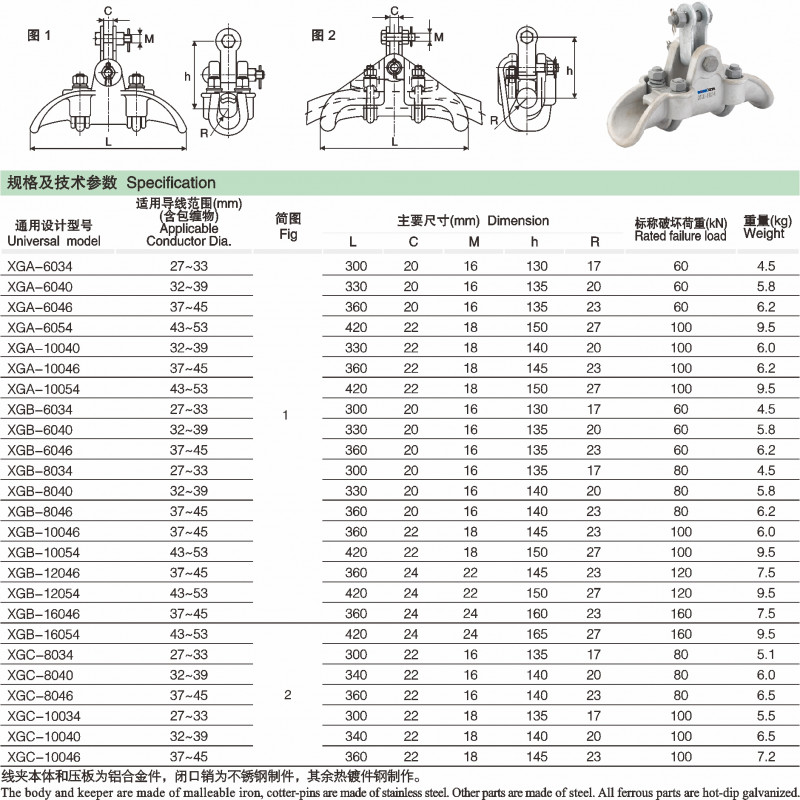 XGA、XGB、XGC提包式悬垂线夹_线路金具_产品中心_凯时尊龙人生就是博电气集团
